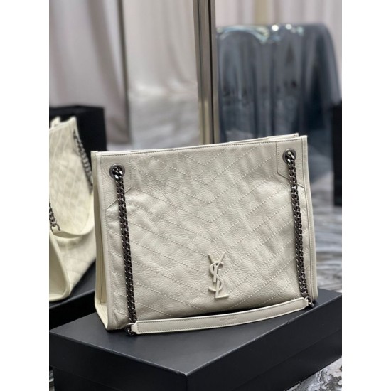 Replica YSL Saint Laurent NIKI Borsa shopping media in pelle stropicciata vintage Bianco