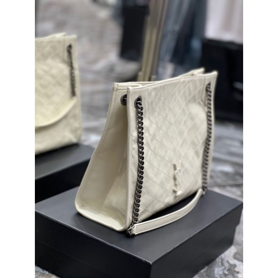 Replica YSL Saint Laurent NIKI Borsa shopping media in pelle stropicciata vintage Bianco