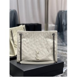 Replica YSL Saint Laurent NIKI Borsa shopping media in pelle stropicciata vintage Bianco