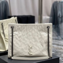 Replica YSL Saint Laurent NIKI Borsa shopping media in pelle stropicciata vintage Bianco