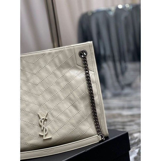 Replica YSL Saint Laurent NIKI Borsa shopping media in pelle stropicciata vintage Bianco