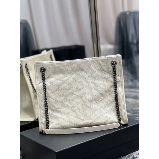 Replica YSL Saint Laurent NIKI Borsa shopping media in pelle stropicciata vintage Bianco