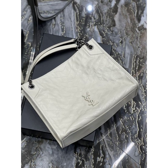 Replica YSL Saint Laurent NIKI Borsa shopping media in pelle stropicciata vintage Bianco