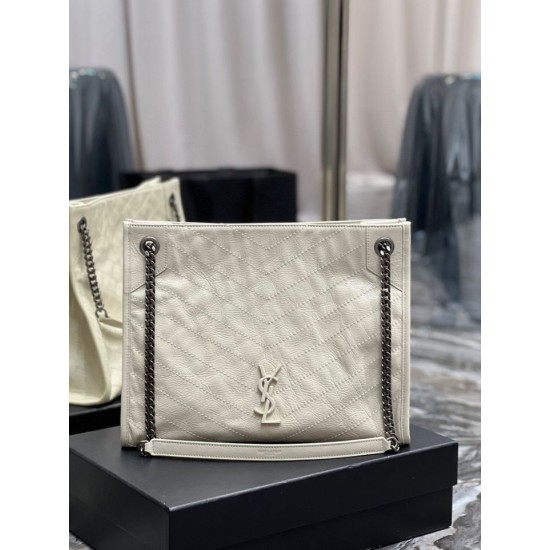 Replica YSL Saint Laurent NIKI Borsa shopping media in pelle stropicciata vintage Bianco