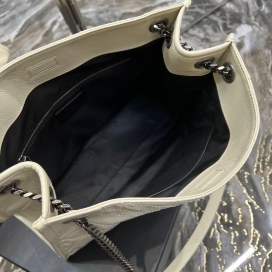 Replica YSL Saint Laurent NIKI Borsa shopping media in pelle stropicciata vintage Bianco