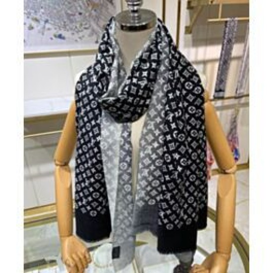 Replica Sciarpa lunga sfumata in denim da donna Louis Vuitton nera