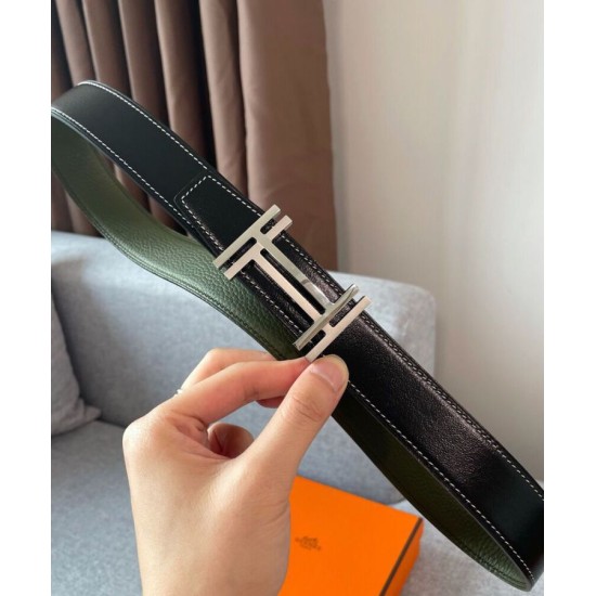 Replica Fibbia per cintura Hermes H Au Carré & Cinturino in pelle reversibile 32mm verde Replica Fibbia per cintura Hermes H Au Carré & Cinturino in pelle reversibile 32mm verde