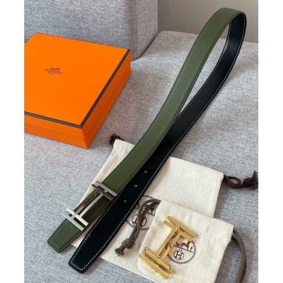 Replica Fibbia per cintura Hermes H Au Carré & Cinturino in pelle reversibile 32mm verde Replica Fibbia per cintura Hermes H Au Carré & Cinturino in pelle reversibile 32mm verde