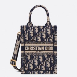 Replica Dior Mini Book Tote Phone Borsa con ricamo Dior Oblique blu