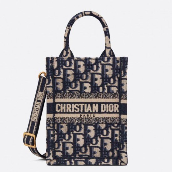 Replica Dior Mini Book Tote Phone Borsa con ricamo Dior Oblique blu