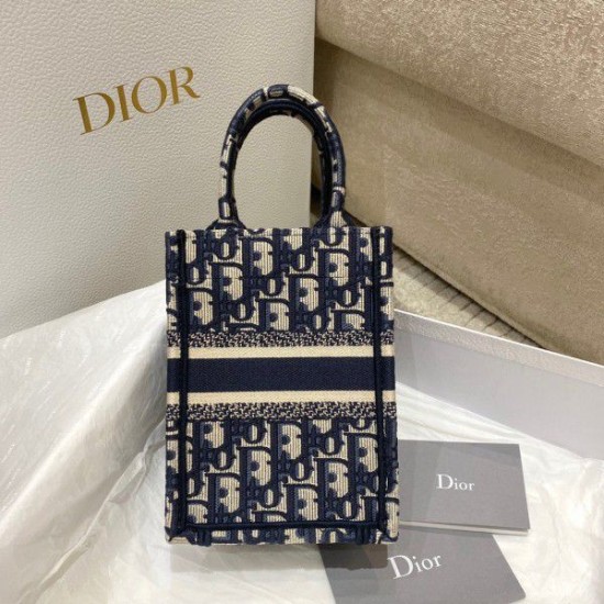 Replica Dior Mini Book Tote Phone Borsa con ricamo Dior Oblique blu