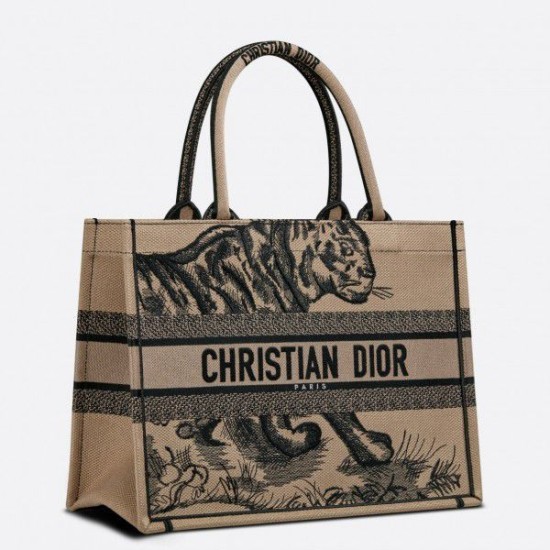 Replica Dior Medium Book Tote Macro Toile de Jouy Borsa con ricamo tigre