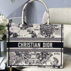 Replica Borsa tote media Dior Book Toile de Jouy Zodiac ricamo bianco