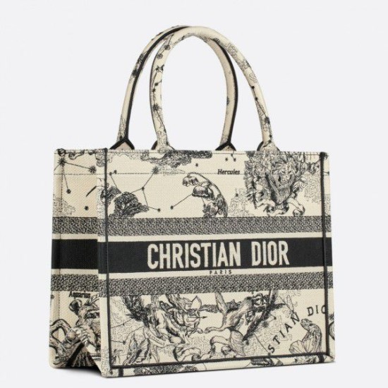 Replica Borsa tote media Dior Book Toile de Jouy Zodiac ricamo bianco