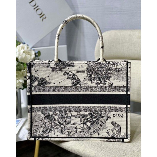 Replica Borsa tote media Dior Book Toile de Jouy Zodiac ricamo bianco