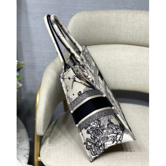 Replica Borsa tote media Dior Book Toile de Jouy Zodiac ricamo bianco