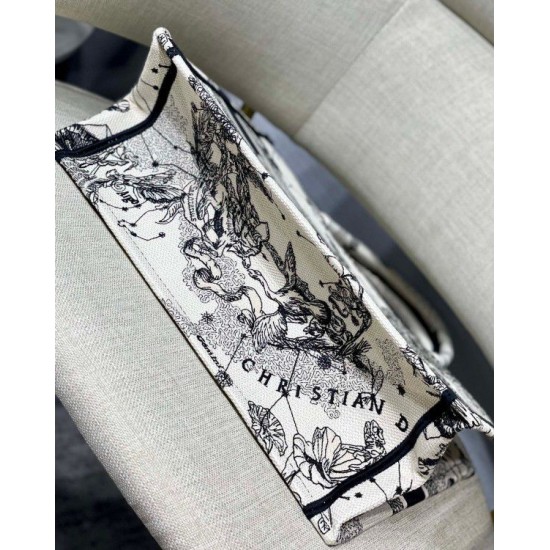 Replica Borsa tote media Dior Book Toile de Jouy Zodiac ricamo bianco
