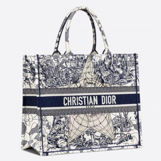 Replica Dior Book Tote Bag Around The World tela ricamata blu