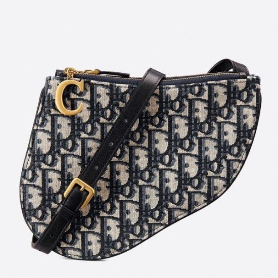 Replica Pochette Dior Saddle Trio Con Tracolla Obliqua Blu