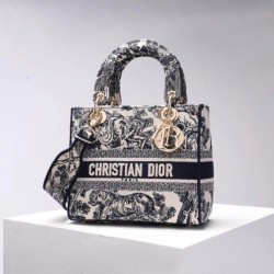 Replica Borsa Dior Medium Lady D-Lite Toile de Jouy Ricamo Blu