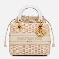 Replica Borsa Dior Lady Dior media in vimini e jacquard obliquo bianco