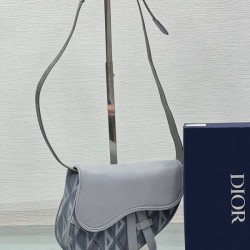 Replica Dior Mini Saddle CD Diamond Canvas Borsa da uomo grigia