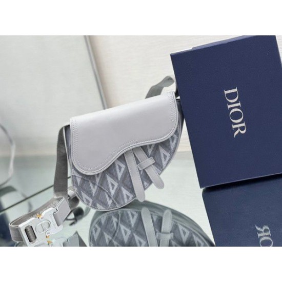 Replica Dior Mini Saddle CD Diamond Canvas Borsa da uomo grigia Replica Dior Mini Saddle CD Diamond Canvas Borsa da uomo grigia