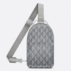 Replica Borsa a tracolla in tela Dior Mini Rider CD Diamond grigia