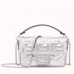 Replica Mini Borsa Fendi Baguette Con Motivo FF Argento