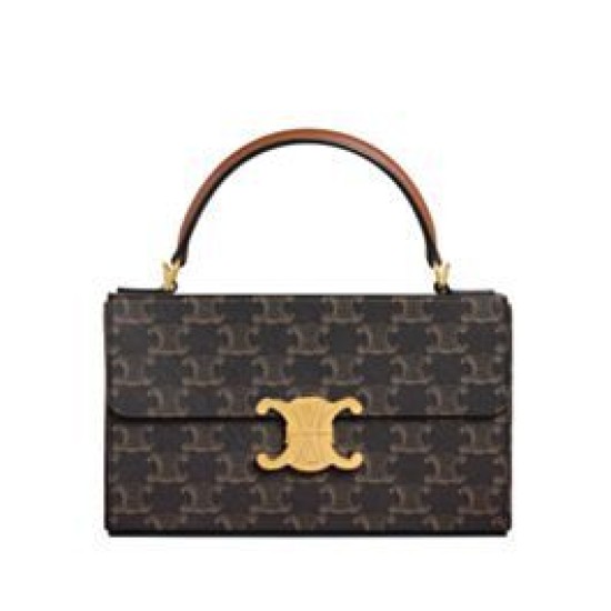 Replica Celine Box Triomphe In Tela Triomphe E Pelle Di Vitello Caffè
