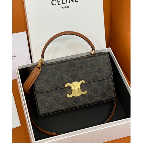 Replica Celine Box Triomphe In Tela Triomphe E Pelle Di Vitello Caffè