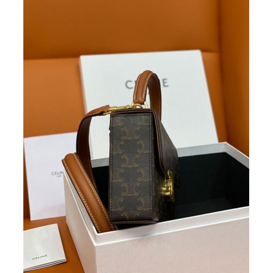 Replica Celine Box Triomphe In Tela Triomphe E Pelle Di Vitello Caffè