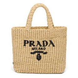 Replica Borsa tote Prada piccola in rafia Albicocca