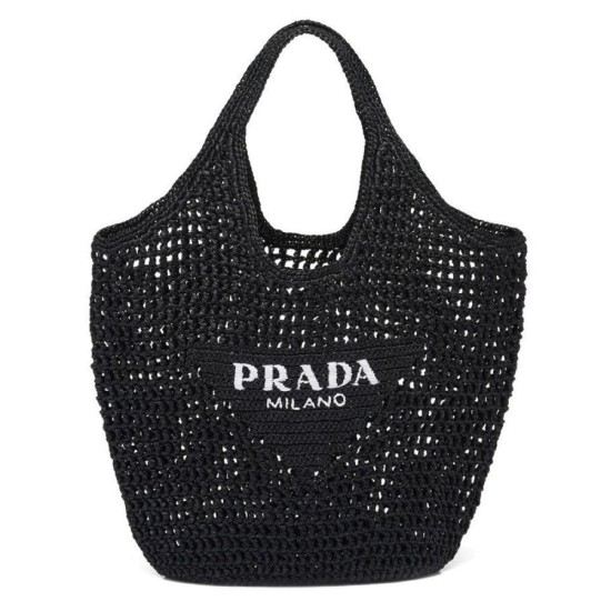 Replica Borsa tote Prada in rafia nera