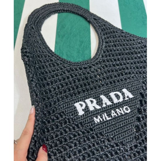Replica Borsa tote Prada in rafia nera