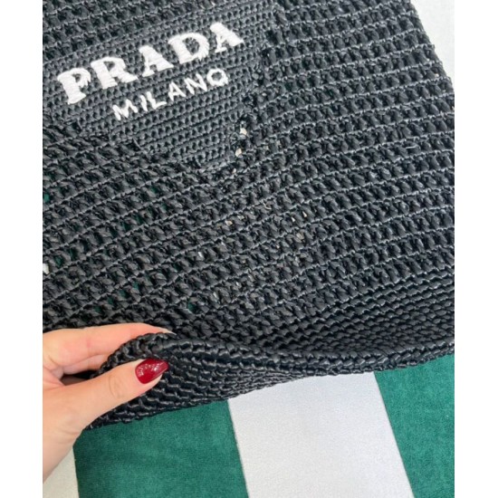 Replica Borsa tote Prada in rafia nera