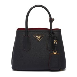 Replica Mini borsa Prada Double in pelle Saffiano nera