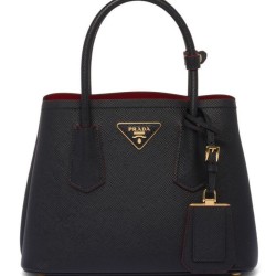Replica Mini borsa Prada Double in pelle Saffiano nera
