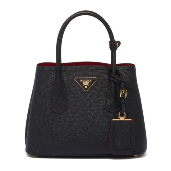 Replica Mini borsa Prada Double in pelle Saffiano nera