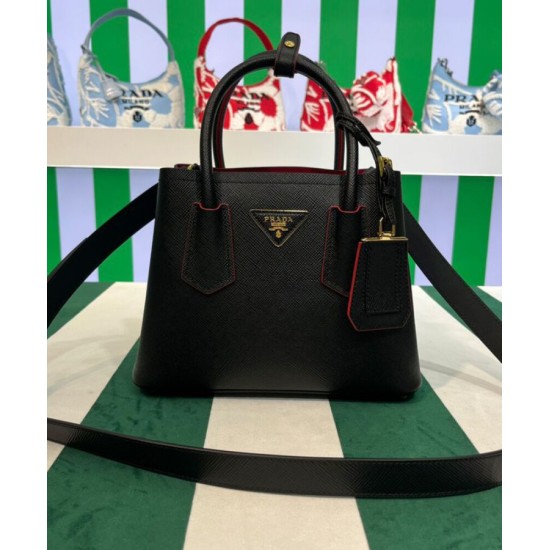 Replica Mini borsa Prada Double in pelle Saffiano nera