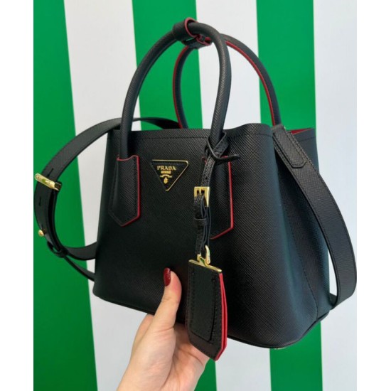 Replica Mini borsa Prada Double in pelle Saffiano nera