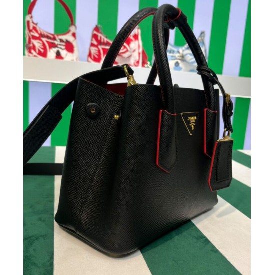 Replica Mini borsa Prada Double in pelle Saffiano nera