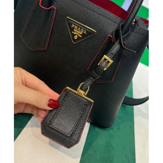 Replica Mini borsa Prada Double in pelle Saffiano nera