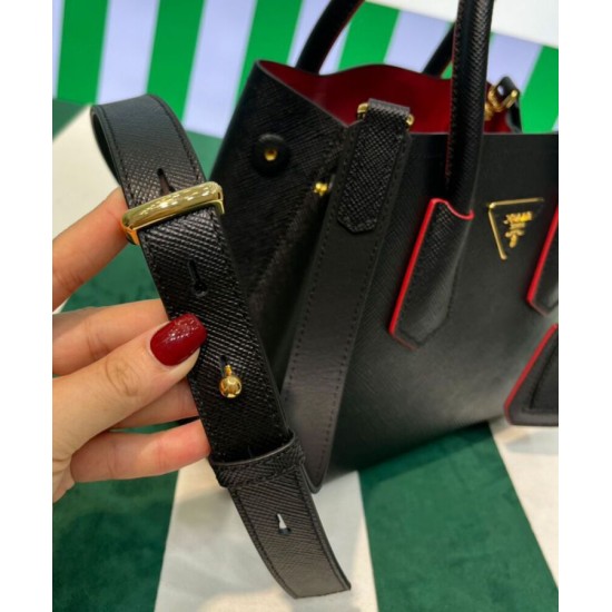 Replica Mini borsa Prada Double in pelle Saffiano nera