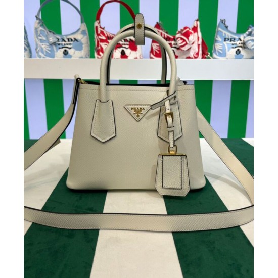 Replica Mini Borsa Prada Doppia In Pelle Saffiano Crema
