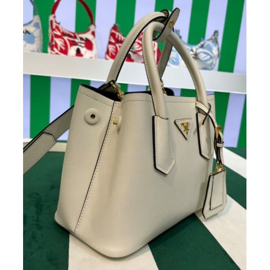 Replica Mini Borsa Prada Doppia In Pelle Saffiano Crema