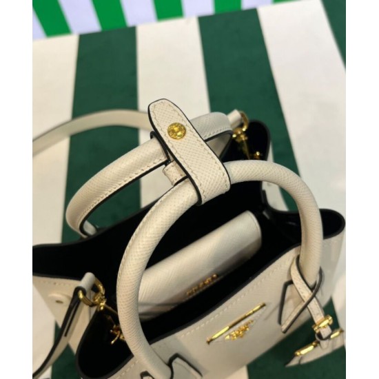 Replica Mini Borsa Prada Doppia In Pelle Saffiano Crema