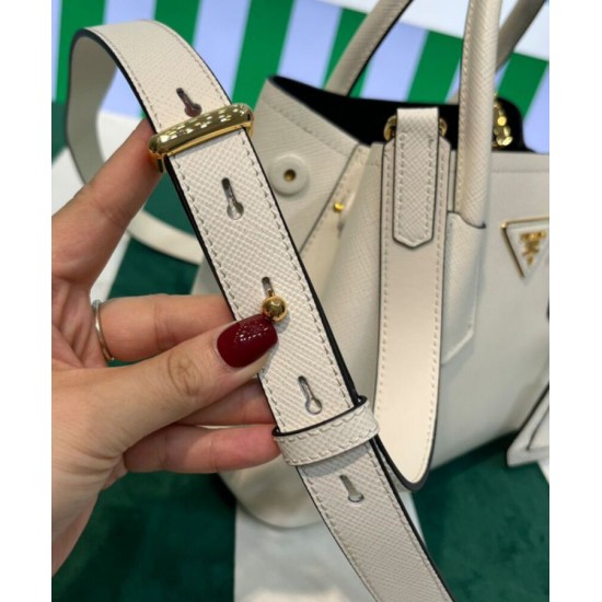 Replica Mini Borsa Prada Doppia In Pelle Saffiano Crema