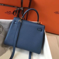 Replica Hermes Kelly 25cm Borsa Sellier Clemence Pelle Blu