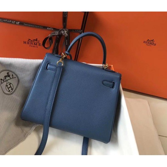 Replica Hermes Kelly 25cm Borsa Sellier Clemence Pelle Blu